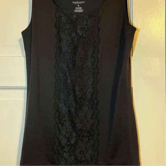 #89 VAN HEUSEN BLACK LACE TANK TOP MEDIUM - Picture 3 of 4